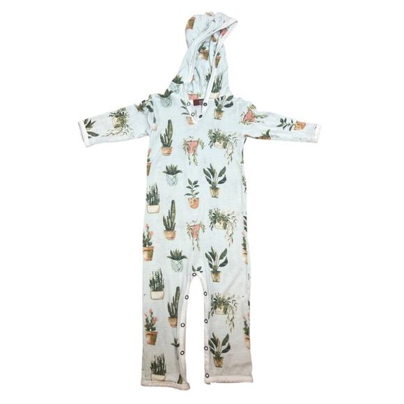 Milkbarn Potted Plants Print Hooded Romper, 12-18 months - Picture 1 of 3